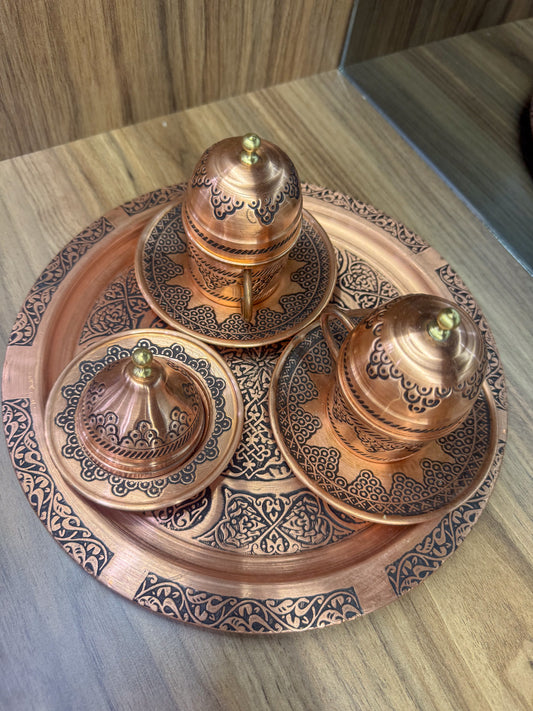 Bakır 2 Fincanlı Üzüm İşleme Kahve Takımı