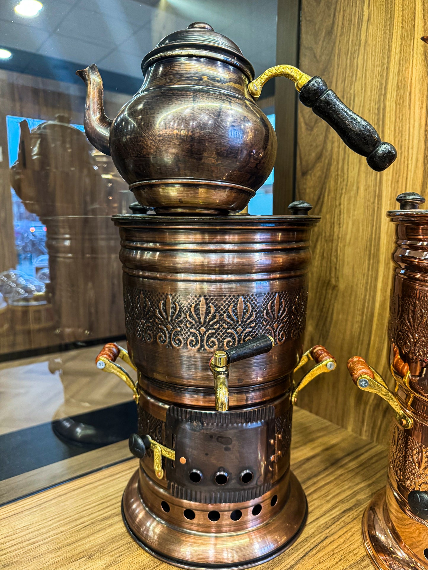 Odunlu ve Kömürlü Bakır Semaver (mat)