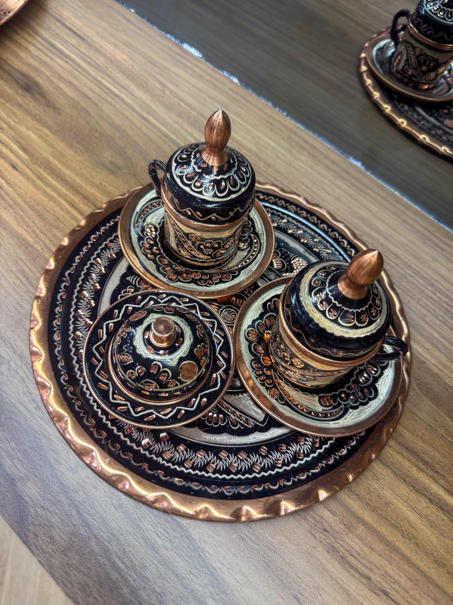 Bakır Erzincan El İşlemeli 2'lı kahve fincan takımı