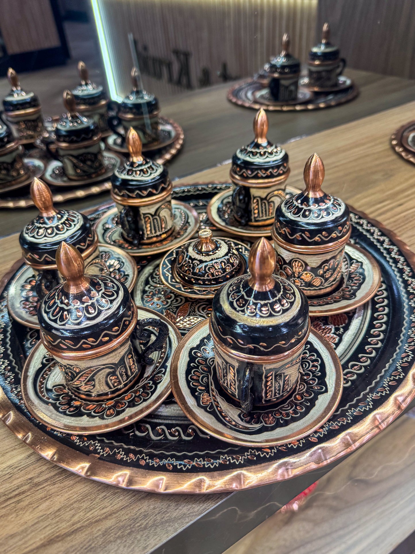 Bakır Erzincan El İşlemeli 6'lı kahve fincan takımı