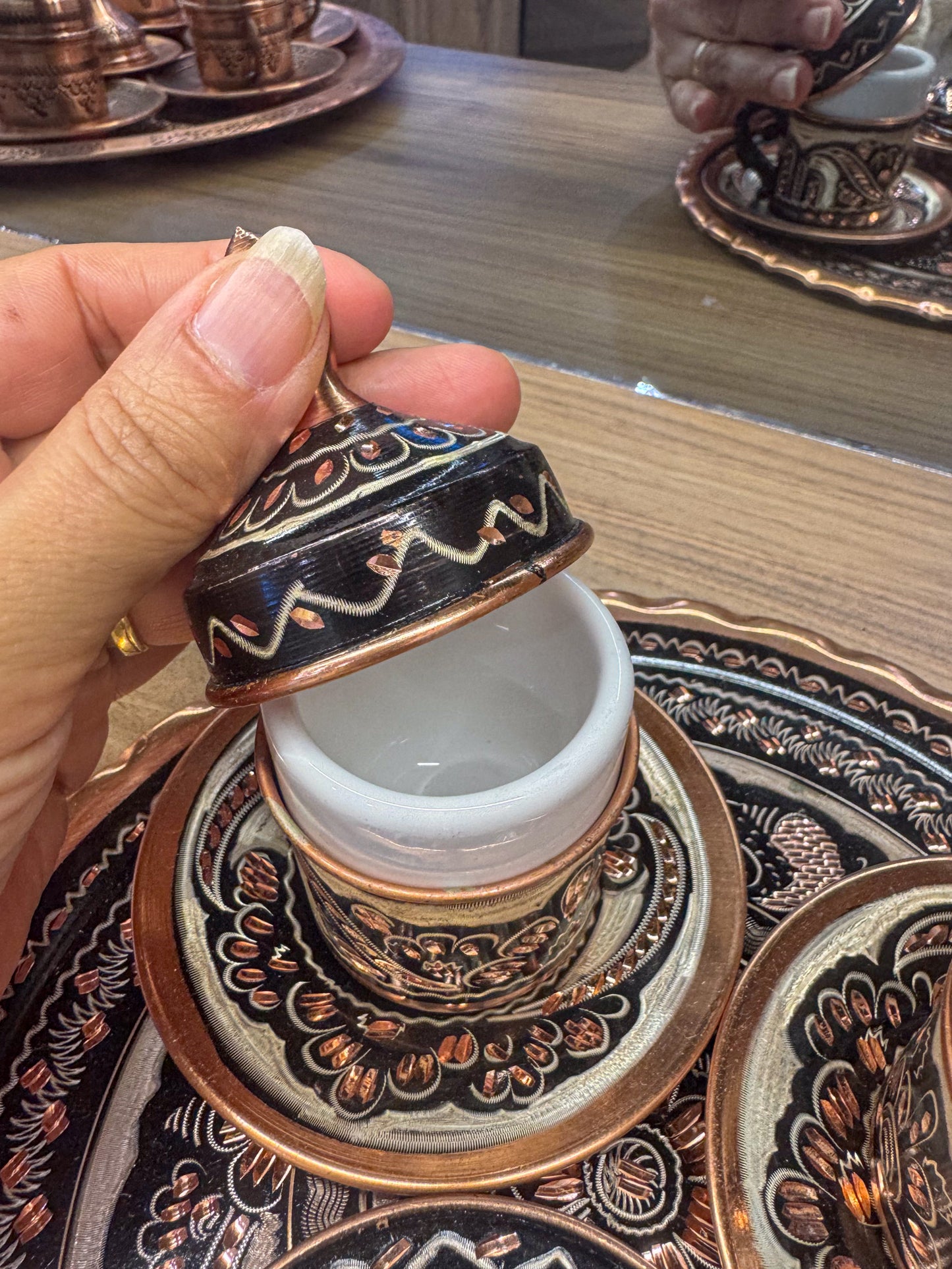 Bakır Erzincan El İşlemeli 2'lı kahve fincan takımı