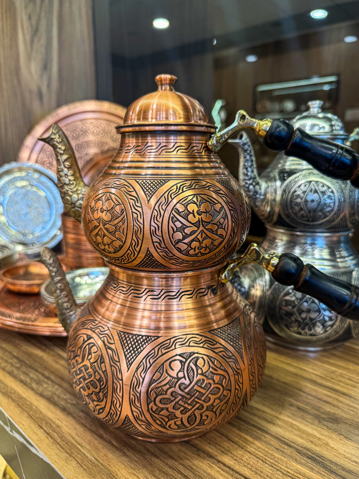 Bakır Çaydanlık Takımı AĞIR İşlemeli